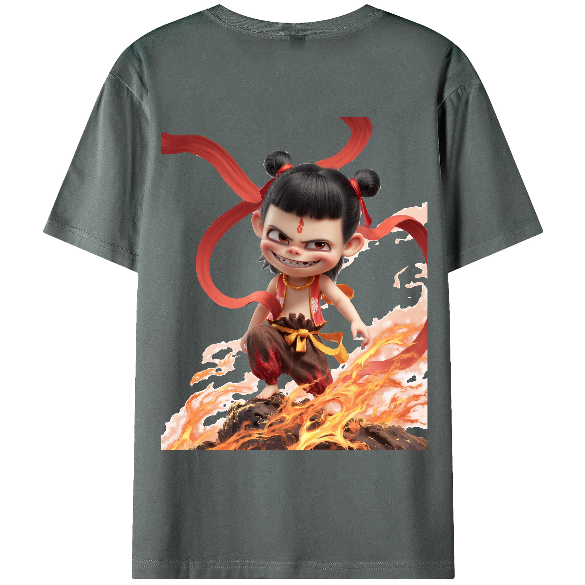 （画像用） Ne Zha 2 ナタ 魔童の大暴れ 綿100％ メンズ半袖Tシャツ（バックプリント） 通気性